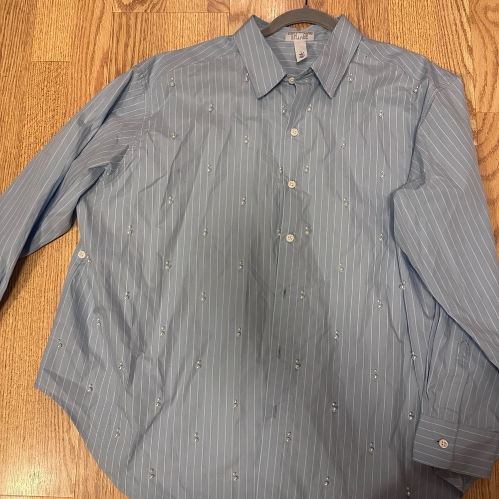 Long‎ Sleeve Stripes Button Up Blouse With Pearl Embellishments Size Large